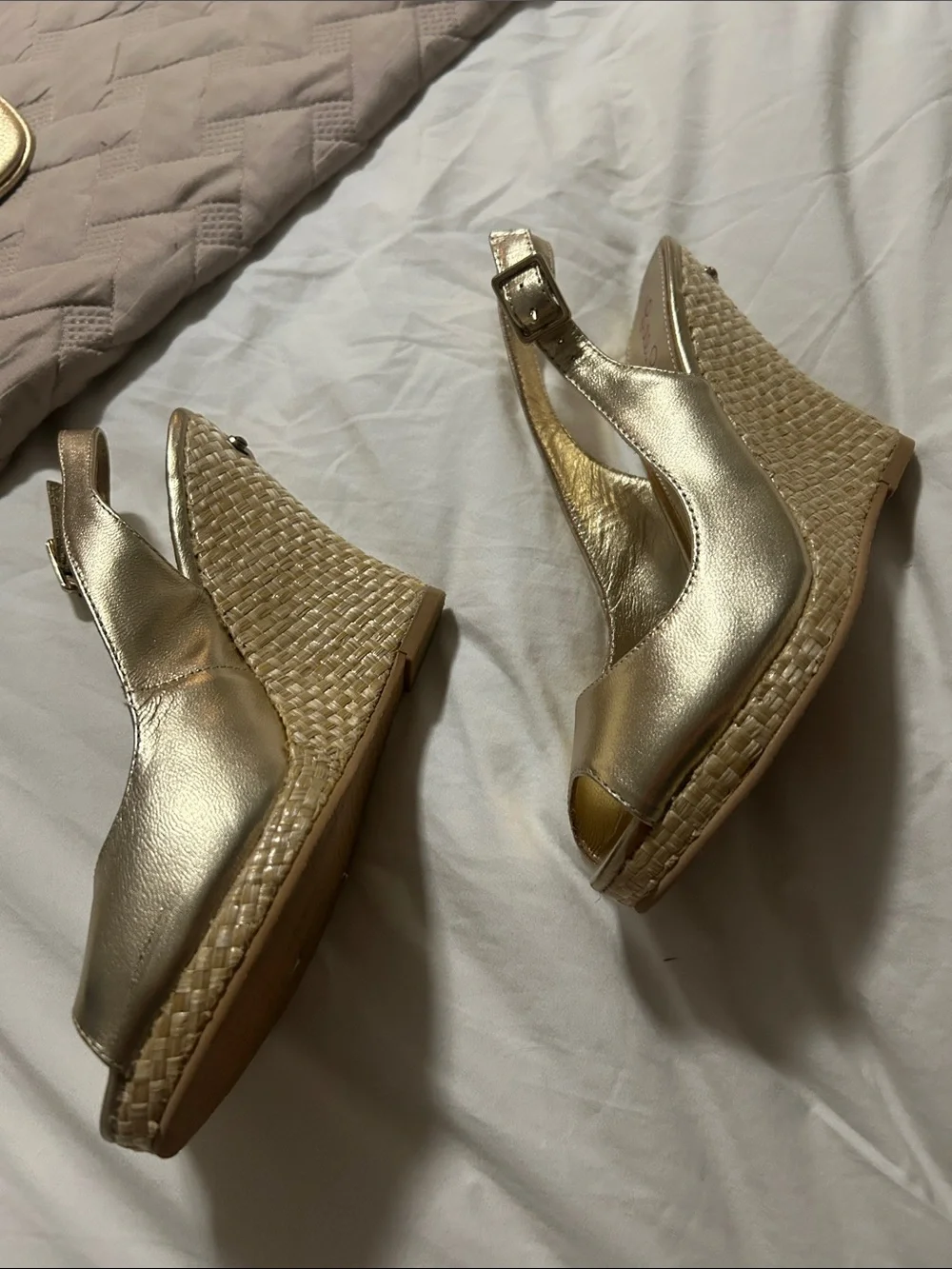 Lilly Pulitzer Metallic Gold Peep-Toe Slingback Platforms